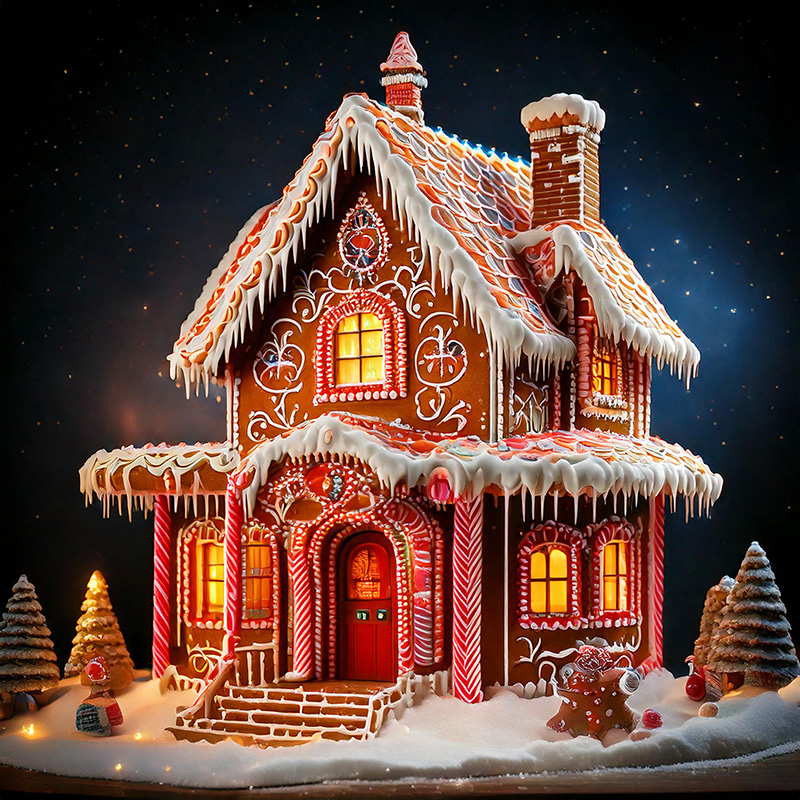 Machine generated image using Adobe Firefly prompt "elaborate gingerbread house with icing"